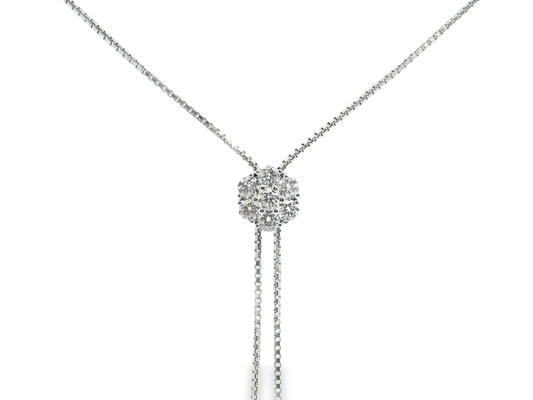 1.23CT  Diamond Flower Lariat Pendant 14k White Gold