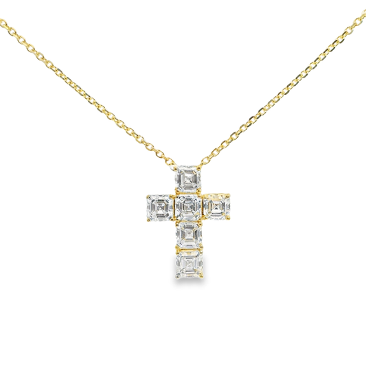 3.12CT Lab Emerald Cut  Cross Pendant 14k Gold
