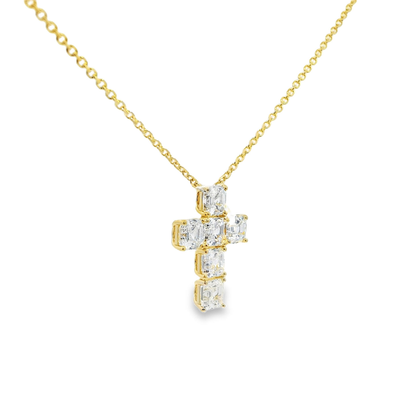 3.12CT Lab Emerald Cut  Cross Pendant 14k Gold