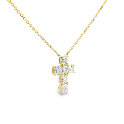 3.12CT Lab Emerald Cut  Cross Pendant 14k Gold