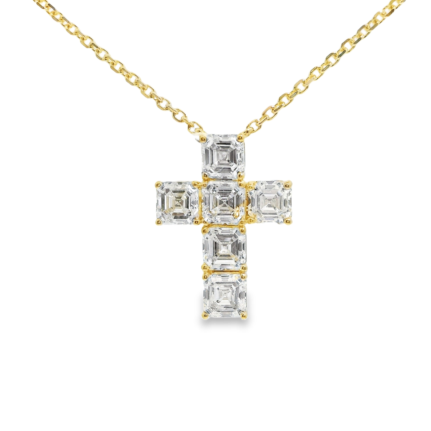 3.12CT Lab Emerald Cut  Cross Pendant 14k Gold