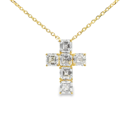 3.12CT Lab Emerald Cut  Cross Pendant 14k Gold