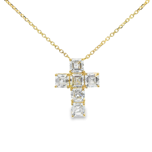 4.20CT Lab Diamond Emerald Cut Cross Pendant 14k Gold