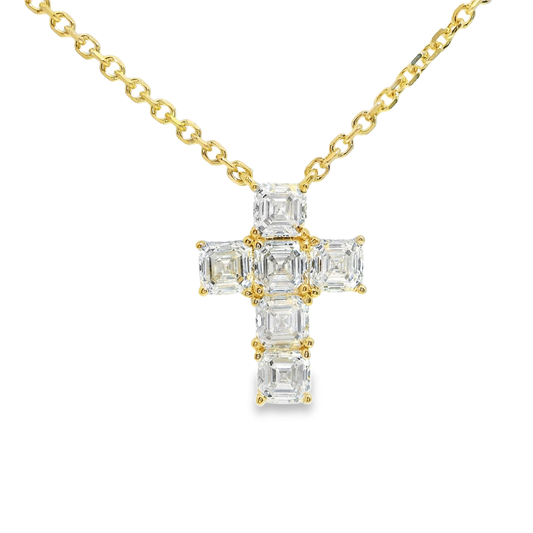 1.32CT Lab Emerald Cut  Cross Pendant 14k Gold