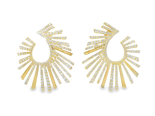 3.53CT Sunburst Earrings 14k Yellow Gold