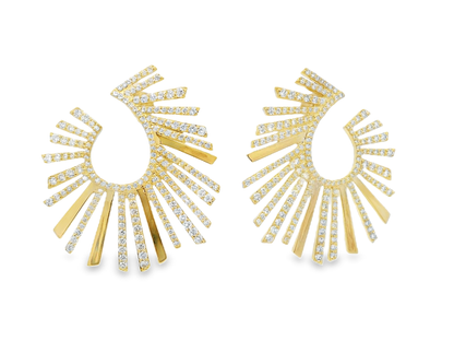 3.53CT Sunburst Earrings 14k Yellow Gold