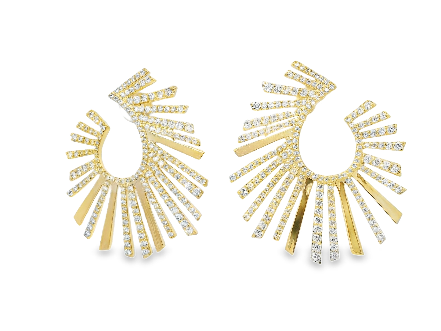 3.53CT Sunburst Earrings 14k Yellow Gold