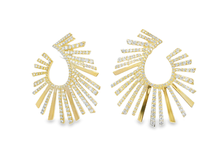 3.53CT Sunburst Earrings 14k Yellow Gold