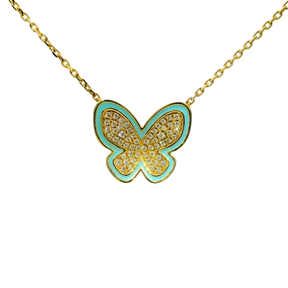 0.50 CT Studded Butterfly Pendant 14K Gold