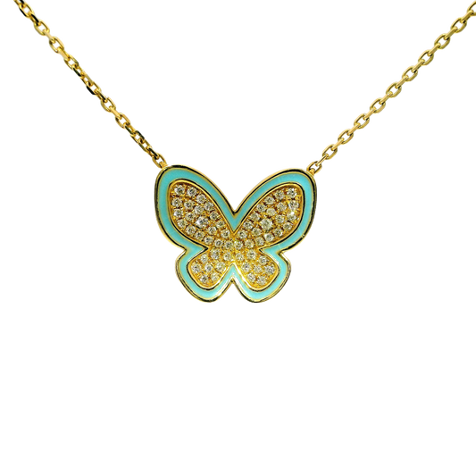 0.50 CT Studded Butterfly Pendant 14K Gold