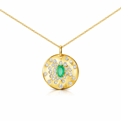 0.67CT Diamond 0.42CT Emerald Pendant 14k Yellow Gold