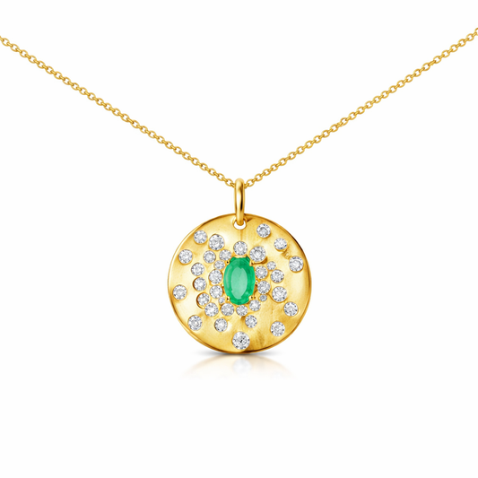0.67CT Diamond 0.42CT Emerald Pendant 14k Yellow Gold