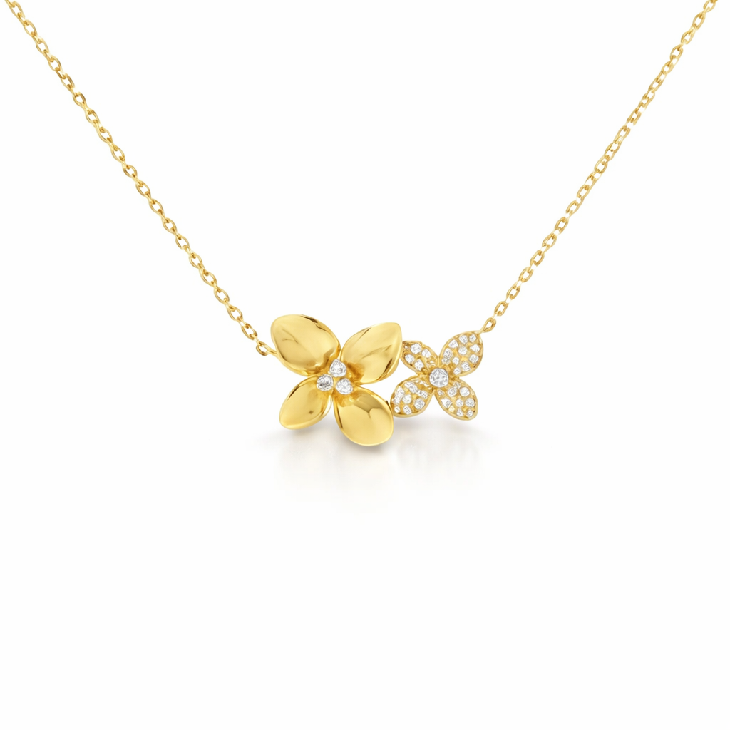 0.21CT Diamond Flower Pendant 14K Yellow Gold