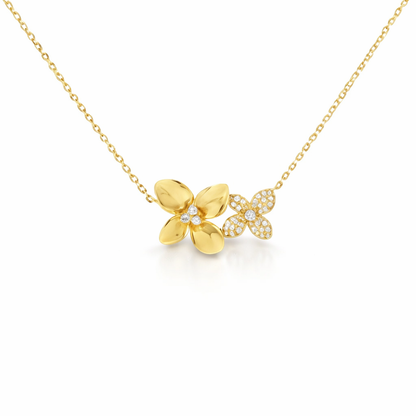 0.21CT Diamond Flower Pendant 14K Yellow Gold