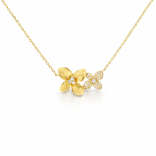 0.21CT Diamond Flower Pendant 14K Yellow Gold