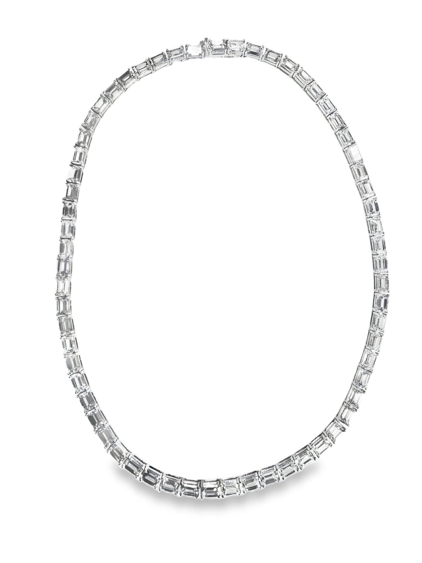 42.83 Ct Lab Diamond emerald Cut Necklace 14k White Gold