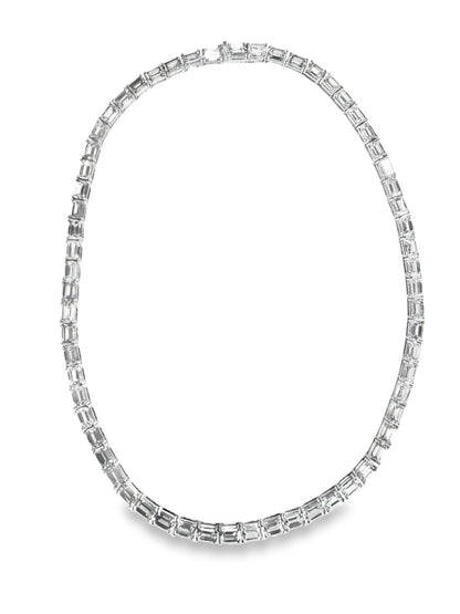 42.83 Ct Lab Diamond emerald Cut Necklace 14k White Gold