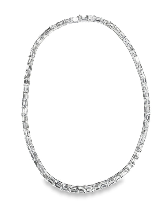 42.83 Ct Lab Diamond emerald Cut Necklace 14k White Gold