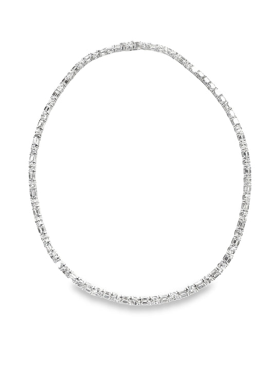 11.54CT Emerald Cut 7.78Ct Oval Lab Diamond Necklace 14k White Gold