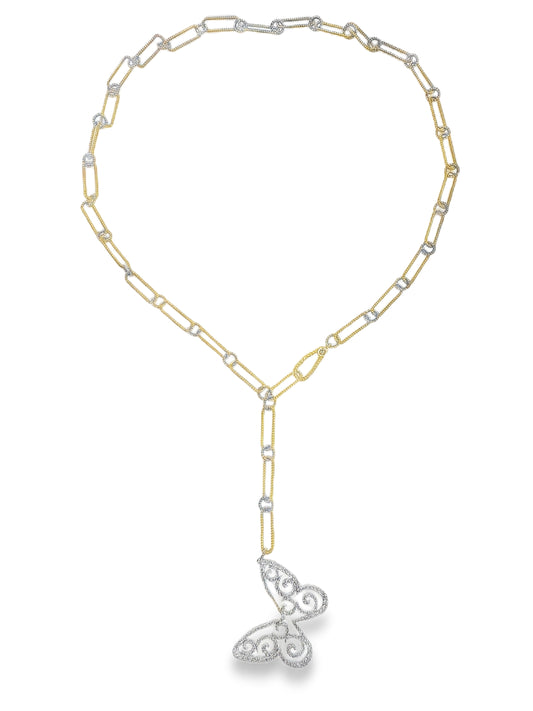 0.97CT Butterfly Diamond Necklace 14k Yellow Gold