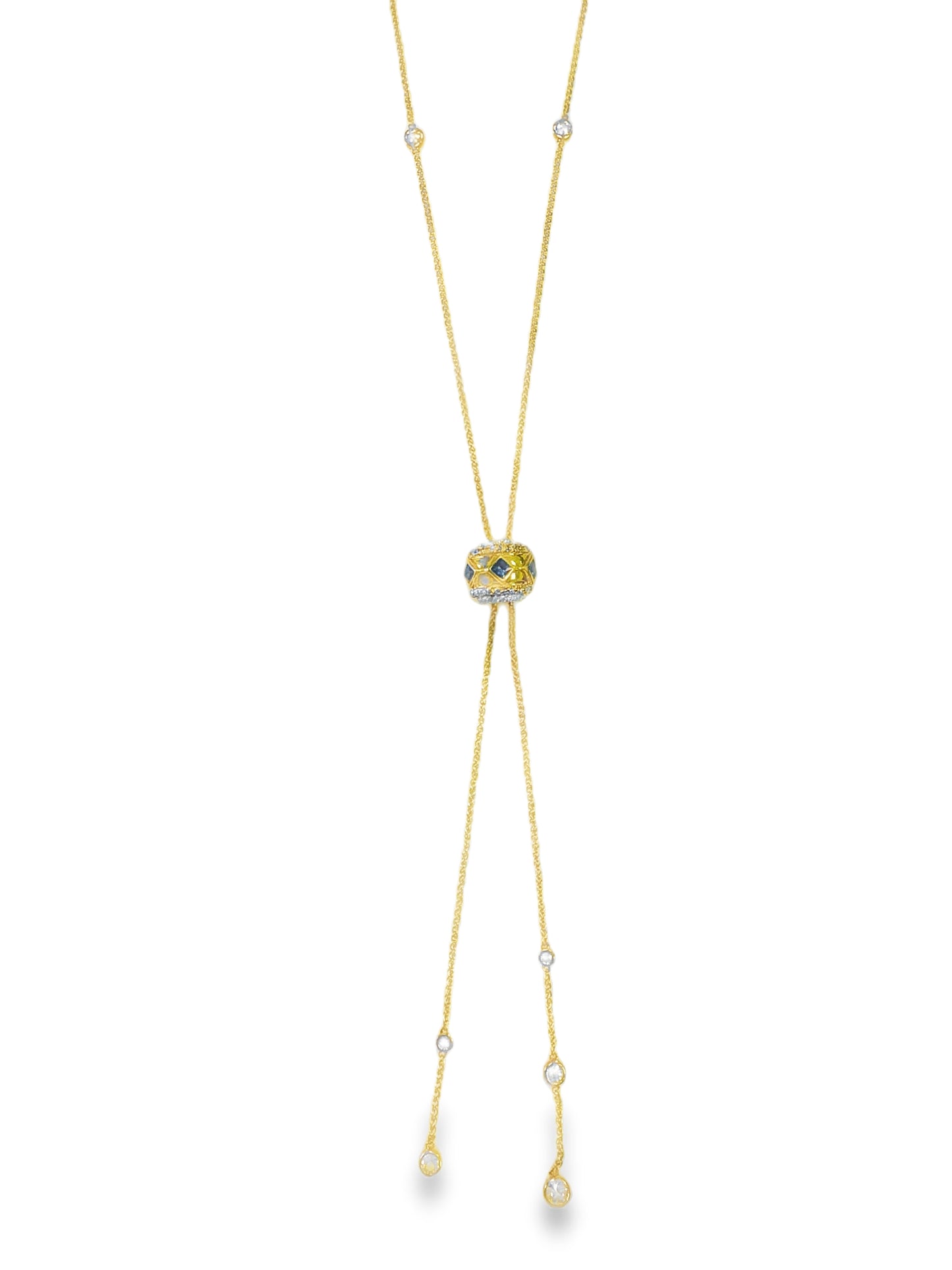 0.32Ct Diamond 0.53CT Blue Sapphire Lariat Pendant 14k Gold