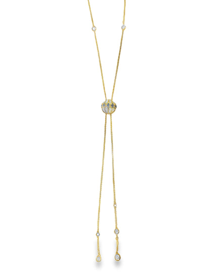 0.29CT Diamond 1.03CT Blue Sapphire Lariat Pendant 18k Gold