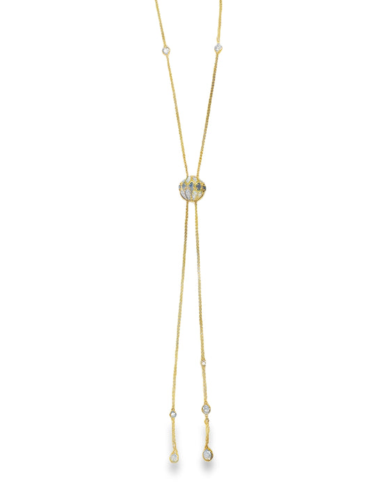 0.29CT Diamond 1.03CT Blue Sapphire Lariat Pendant 18k Gold