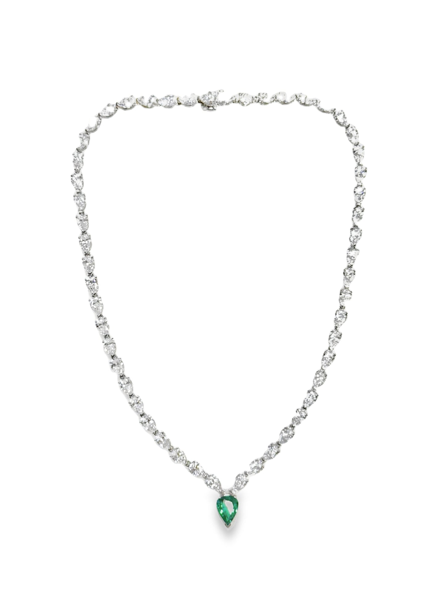 28.25CT Pear Shape Lab Diamond 1.85CT Emerald 14k White Gold