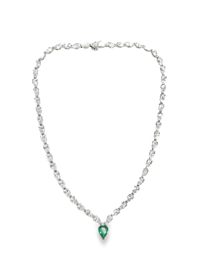 28.25CT Pear Shape Lab Diamond 1.85CT Emerald 14k White Gold