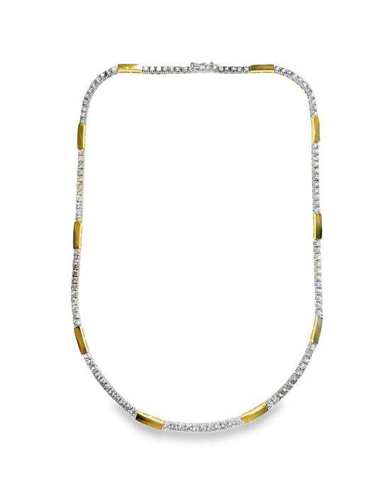 6CT Two Tone Diamond Necklace with 14k Plain Gold