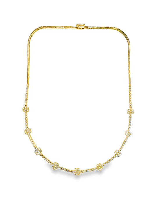 2.91CT Diamond Flower Necklace 14K Yellow Gold