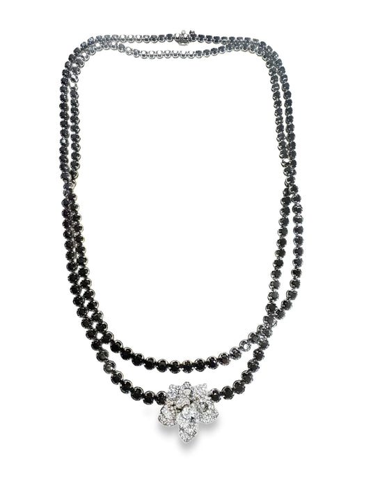 2.78CT Diamond 26.97CT Black Diamond Flower 18k White Gold Necklace