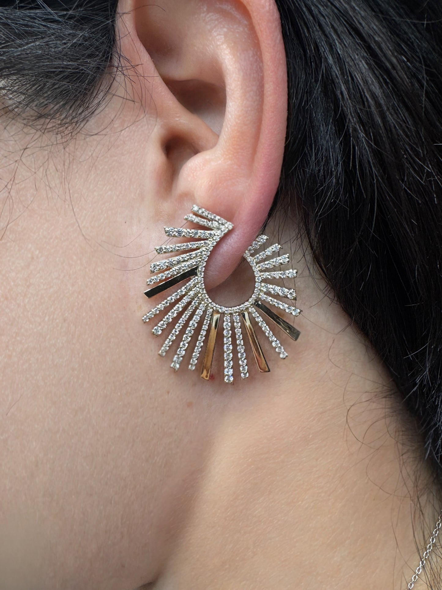 3.53CT Sunburst Earrings 14k Yellow Gold