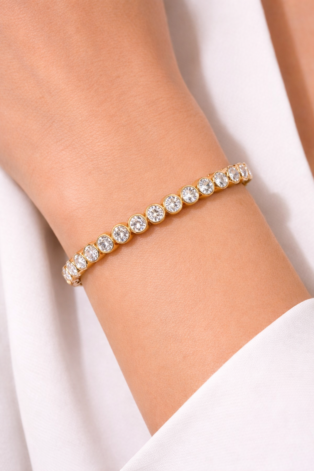 9.32CT Lab Bezel Tennis Bracelet 14K Yellow Gold