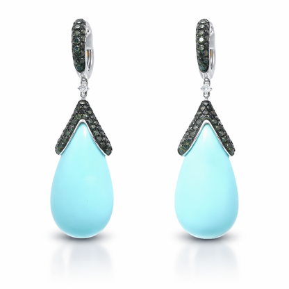 0.05CT Black Diamond with Turquoise  14k White Gold Earring