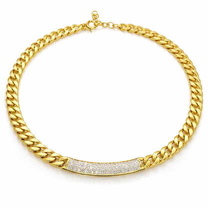 1.93CT Diamond Bar Plain Chain 18k Yellow Gold Necklace