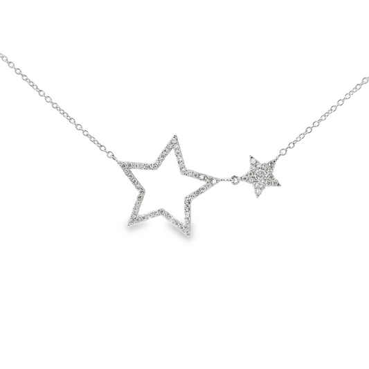 0.27CT Round Cut Diamond Two Star Pendant 14K White Gold