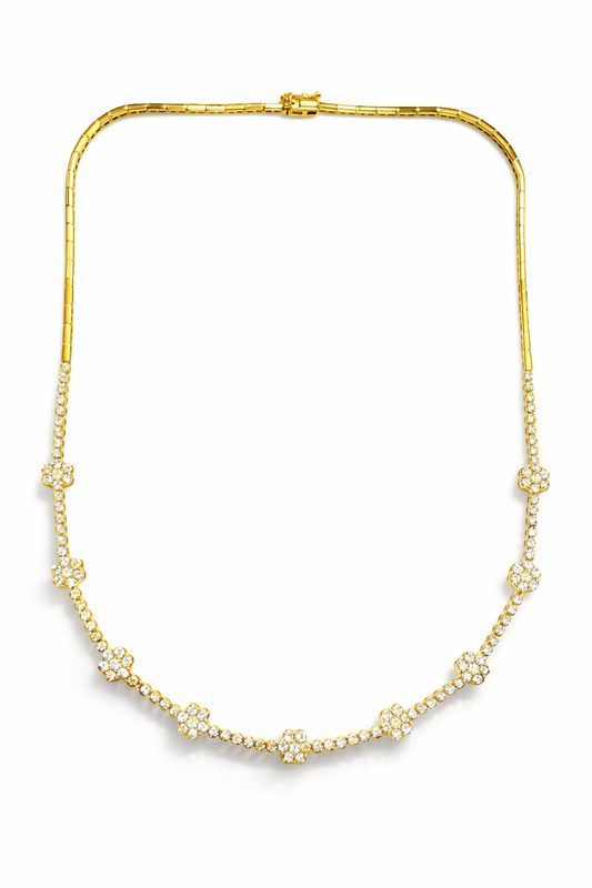 2.91CT Diamond Flower Necklace 14K Yellow Gold