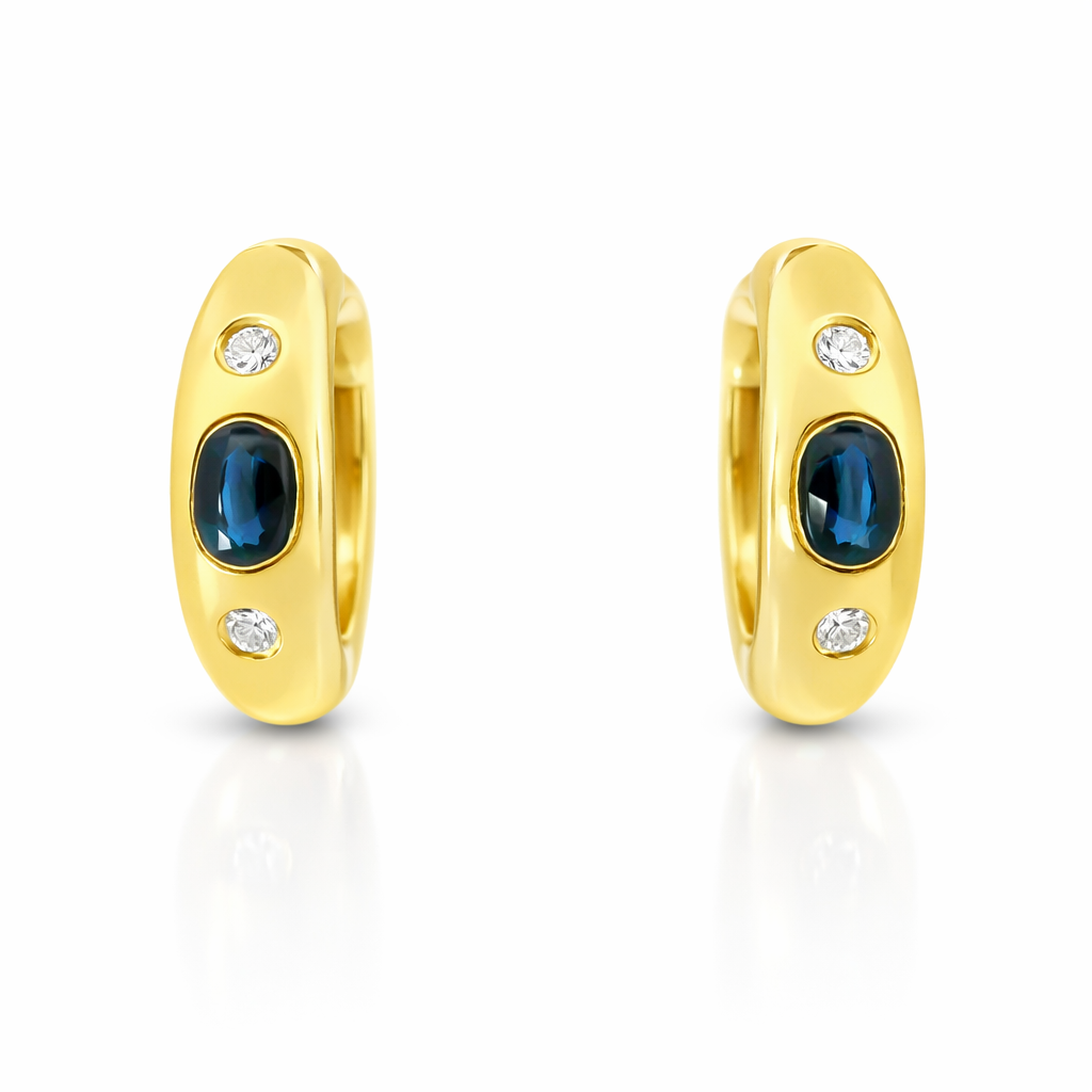 0.12CT Diamond 0.76CT Blue Sapphire 14k Yellow gold Earring
