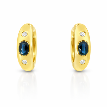 0.12CT Diamond 0.76CT Blue Sapphire 14k Yellow gold Earring