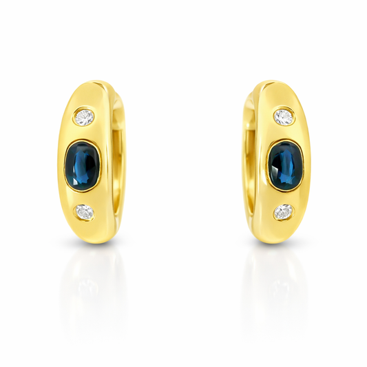 0.12CT Diamond 0.76CT Blue Sapphire 14k Yellow gold Earring