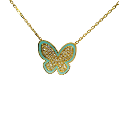 0.50 CT Studded Butterfly Pendant 14K Gold