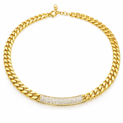 1.93CT Diamond Bar Plain Chain 18k Yellow Gold Necklace