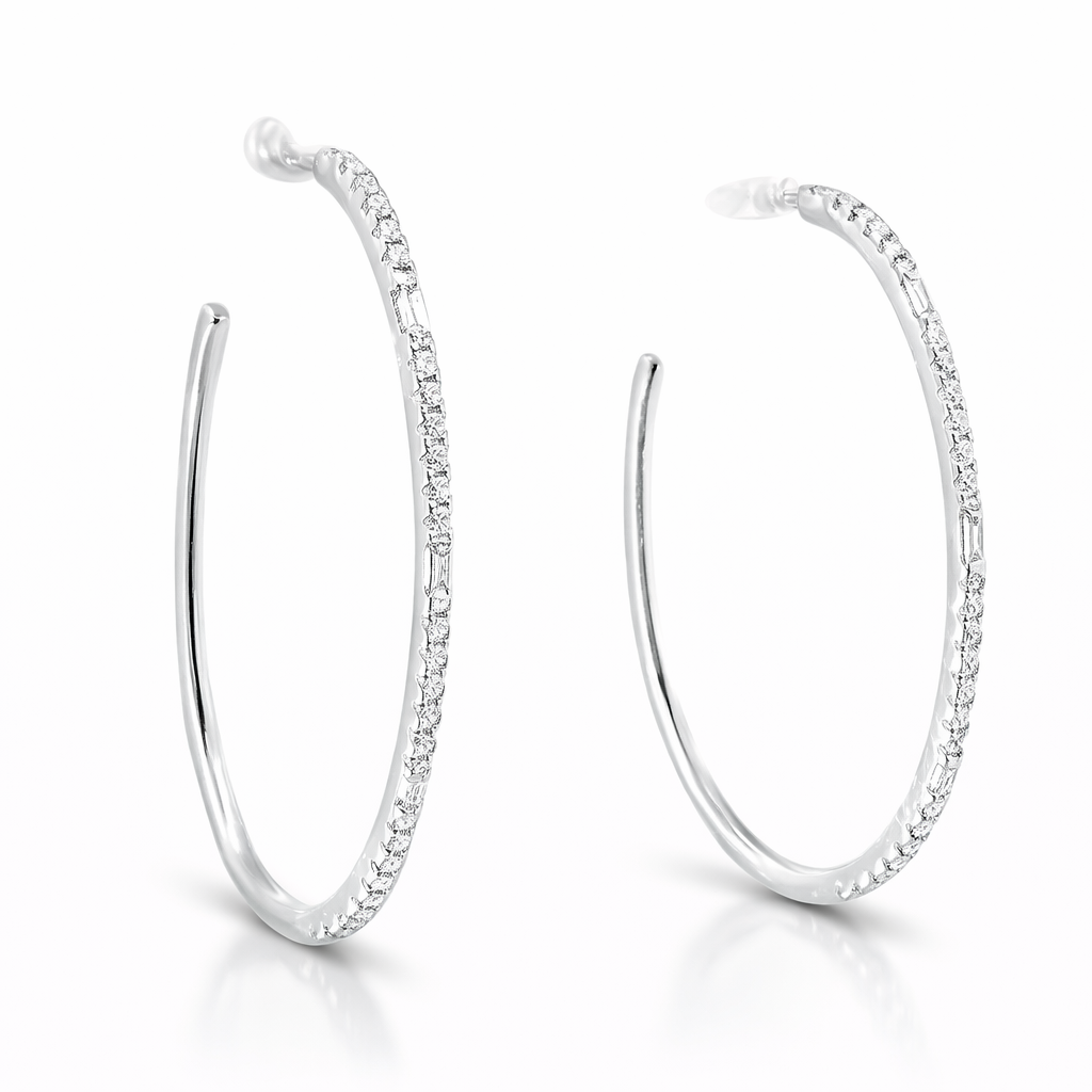 0.41CT Diamond Hoop Earrings 14k White Gold