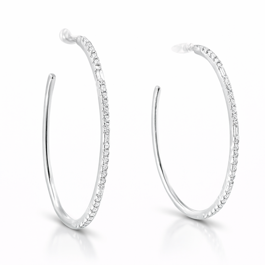 0.41CT Diamond Hoop Earrings 14k White Gold