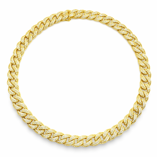 10.75CT Diamond Cuban Chain Necklace 14k Yellow Gold