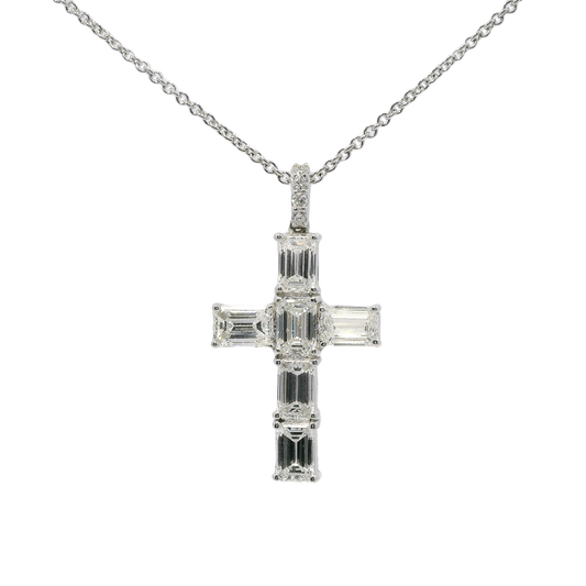 2.87CT Asscher Cut Diamond Cross Pendant 14k White Gold