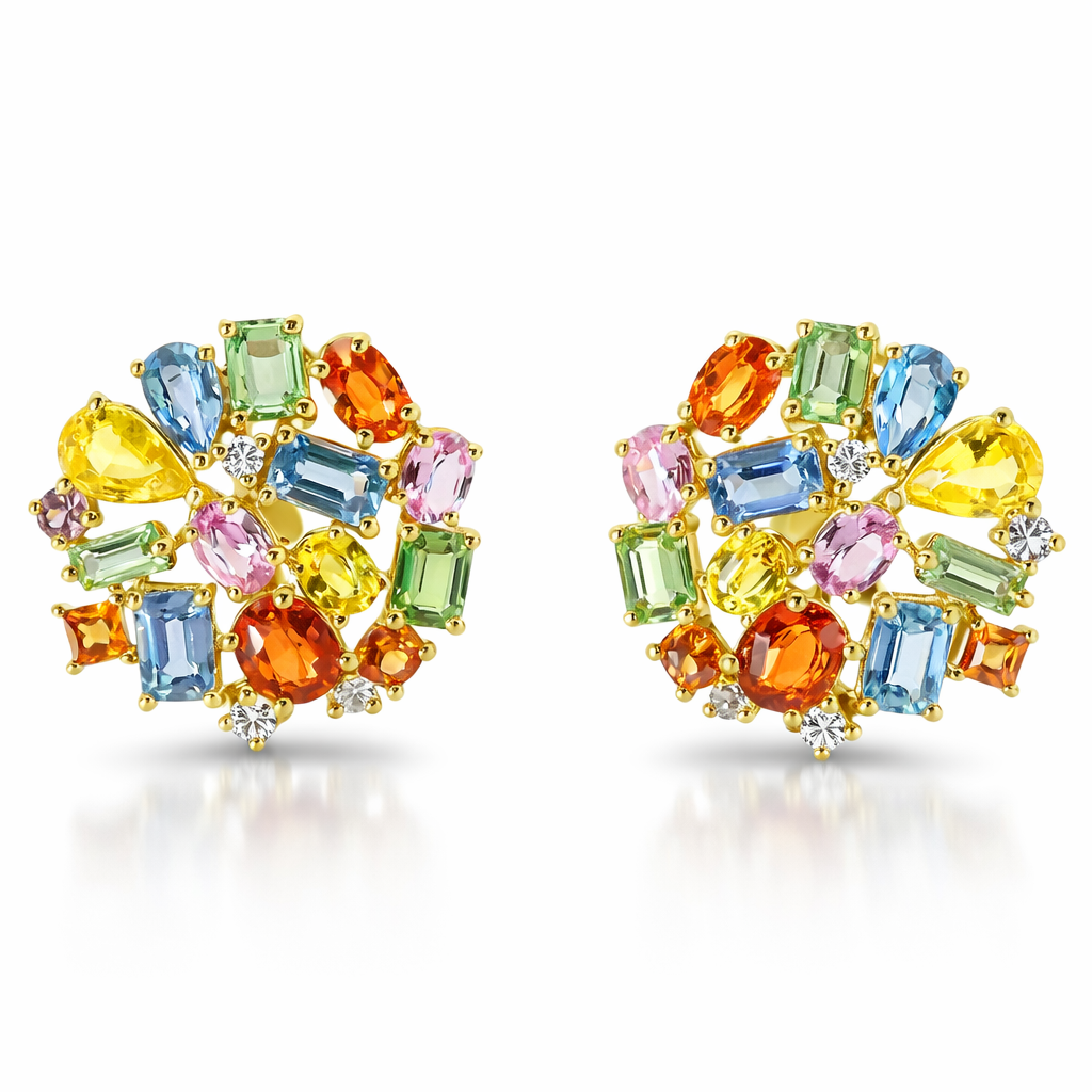 0.17CT Diamond 7.85CT Multi Sapphire 14k Yellow Gold Earring