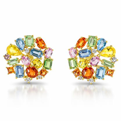 0.17CT Diamond 7.85CT Multi Sapphire 14k Yellow Gold Earring