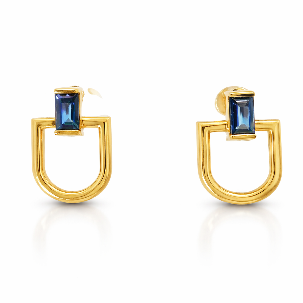 0.62CT Blue Sapphire 14k Yellow gold Earring